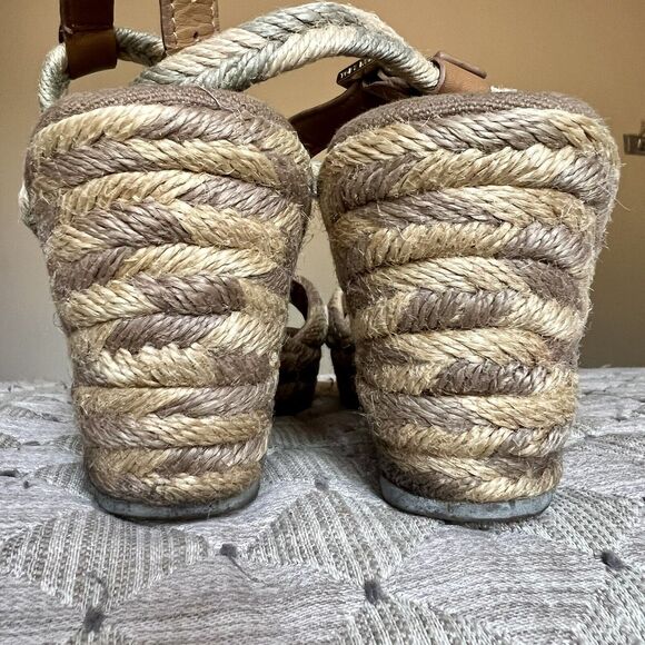 Tory Burch Camelia Tan Taupe Blended Jute Espadrille Wedge Sandal Ankle Strap 10 - Picture 9 of 16